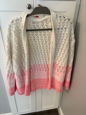 Anthropologie Lightweight Open-Knit Cardigan Sweater in White and Pink/peach